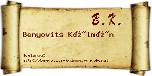 Benyovits Kálmán névjegykártya